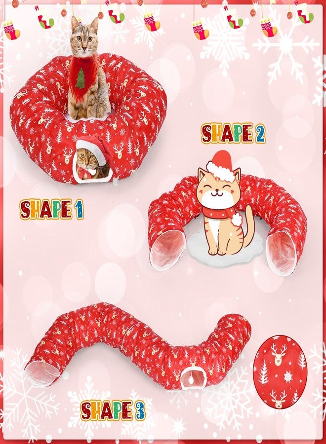 Yeyeplum Christmas Cat Tunnel Bed for Indoor Cats Under Christmas Tree Skirt Tube with Hanging Ball Plush Cat Cave, Washable Holiday Pet Gift Toy & Gift for Kittens(Elk) - Image 4